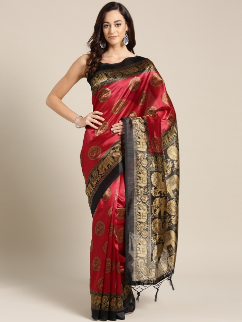 

Ishin Maroon & Beige Printed Mysore Silk Saree