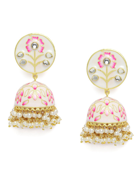

Peora White Enamelled Dome Shaped Jhumkas