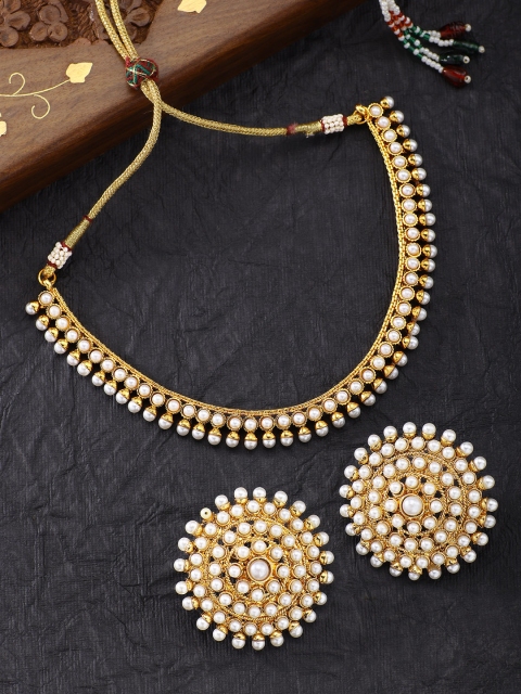 

Peora Women Gold-Plated and Pearl Studded Choker Necklace Jewellery Set