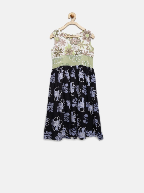 

Yo Baby Girls Off-White & Navy Floral Print Fit & Flare Dress