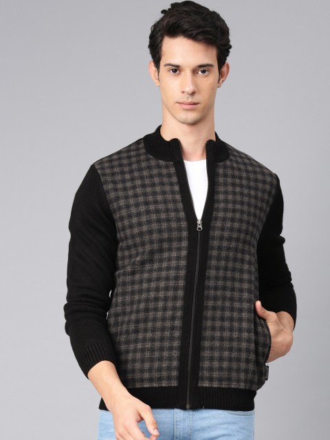 

Van Heusen Sport Men Charcoal Grey & Black Checked Cardigan