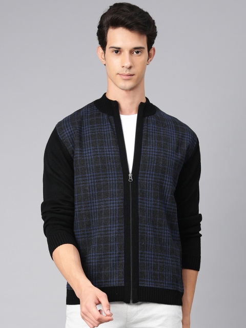 

Van Heusen Sport Men Black & Blue Checked Front-Open Sweater