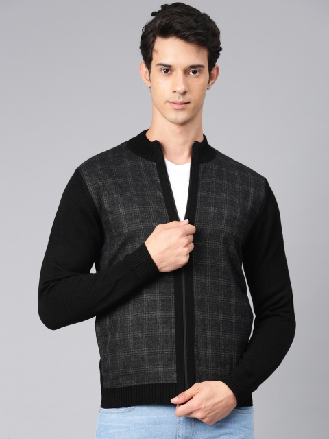 

Van Heusen Men Black & Charcoal Grey Checked Cardigan