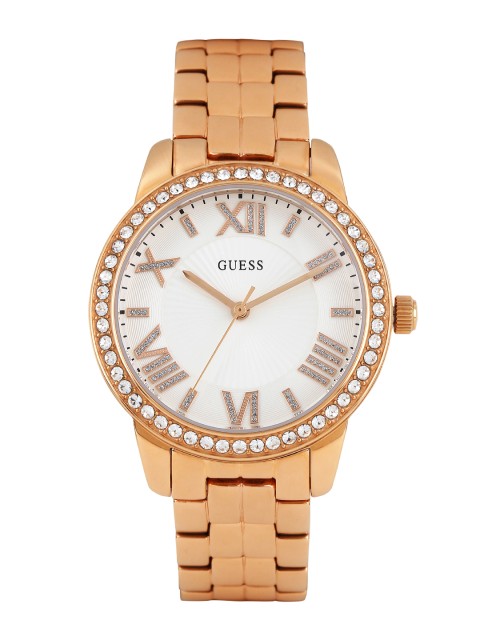 

GUESS Women White Textured Dial Embellished Watch W0444L3