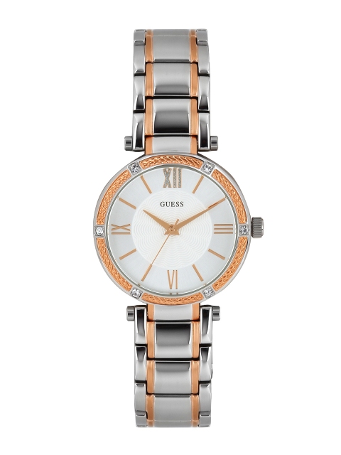 

GUESS Women Silver-Toned Textured Dial Watch W0636L1