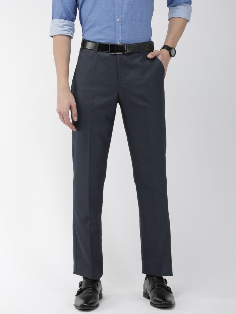 

Park Avenue Men Blue Smart Fit Self Checked Regular Trousers