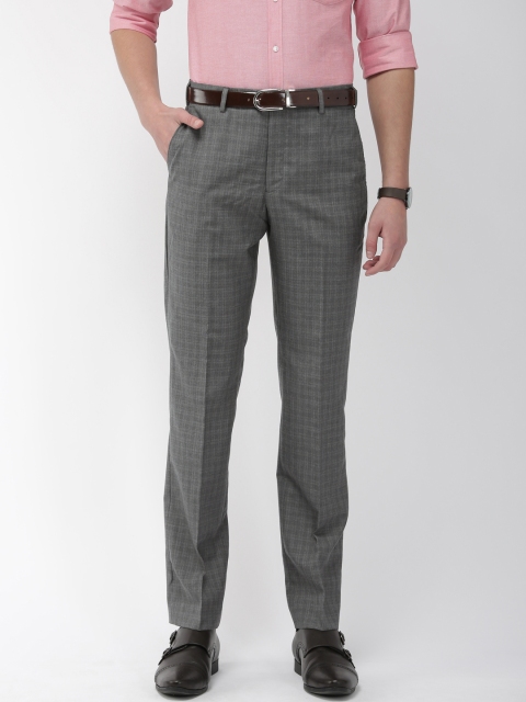 

Park Avenue Men Grey Smart Fit Self Checked Regular Trousers