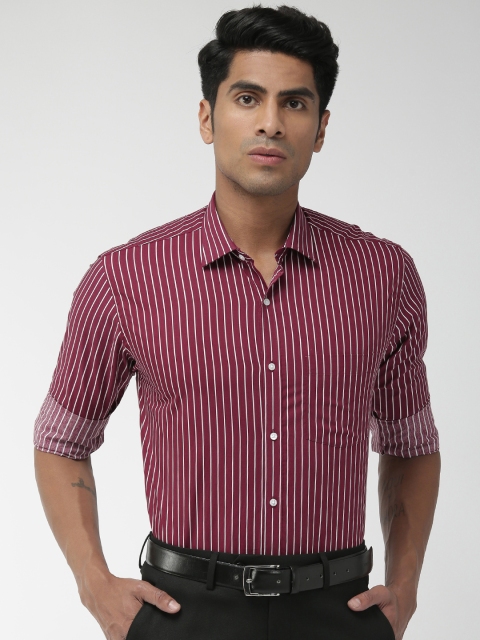 

Park Avenue Men Maroon & White Slim Fit Striped Formal Shirt