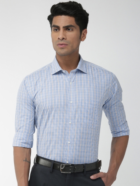 

Park Avenue Men White & Blue Slim Fit Checked Formal Shirt