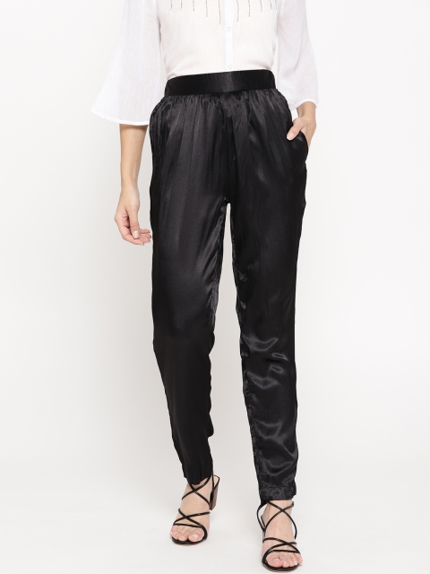 

Magzayra Women Black Satin Finish Regular Fit Solid Trousers