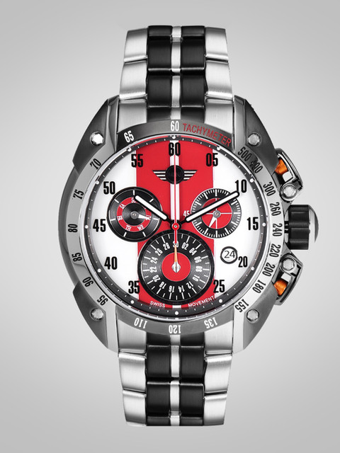 

MINI Men Red & Off-White Swiss Movement Chronograph Watch 360128