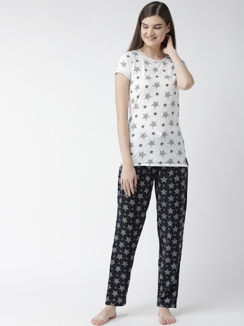 

MADAME M SECRET Women White & Navy Blue Printed Night suit S9S30063 026