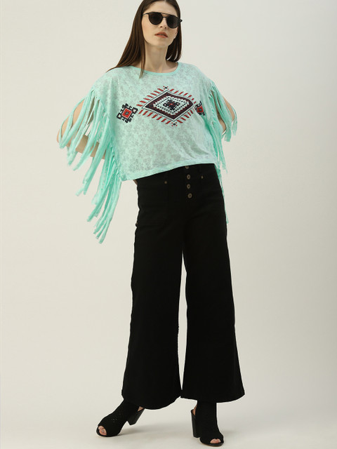 

NUSH Women Sea Green Printed Top