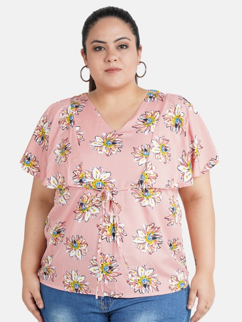 

Indietoga Women Pink Printed A-Line Plus Size Top
