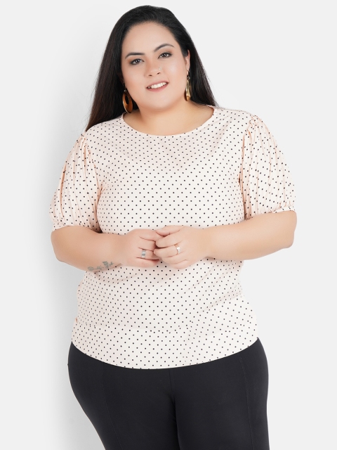 

Indietoga Women Pink & Black Polka Dots Plus Size Top