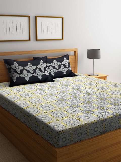 

CORE Designed by SPACES Grey & Beige Ethnic Motifs 144 TC Cotton 1 Queen Bedsheet with 2 Pillow Covers