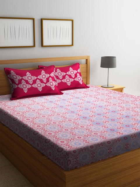 

CORE Designed by SPACES Pink & Blue Ethnic Motifs 144 TC Cotton 1 Queen Bedsheet with 2 Pillow Covers