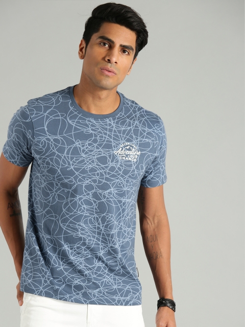 

Roadster Men Blue Printed Round Neck T-shirt