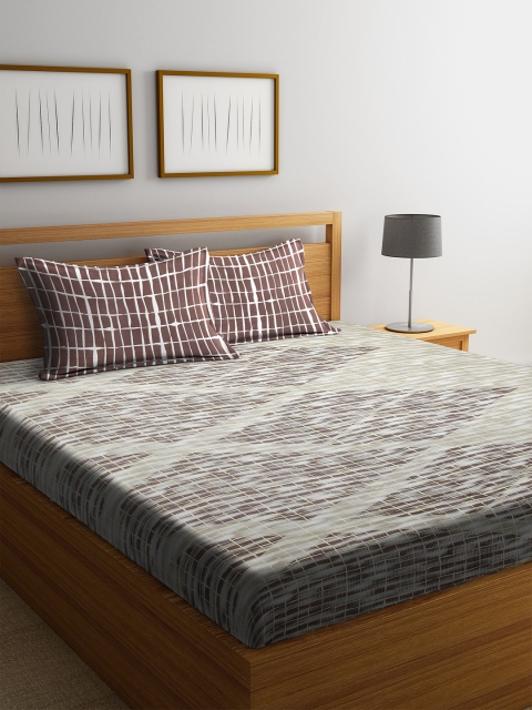

SPACES Brown & Beige Abstract 210 TC Cotton 1 Queen Bedsheet with 2 Pillow Covers