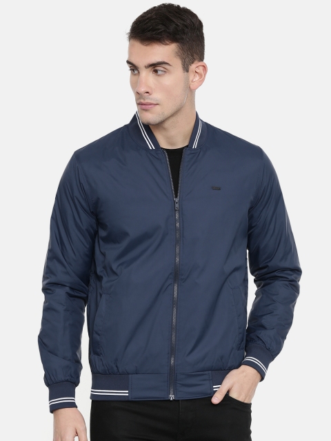 

Parx Men Navy Blue Solid Bomber Jacket