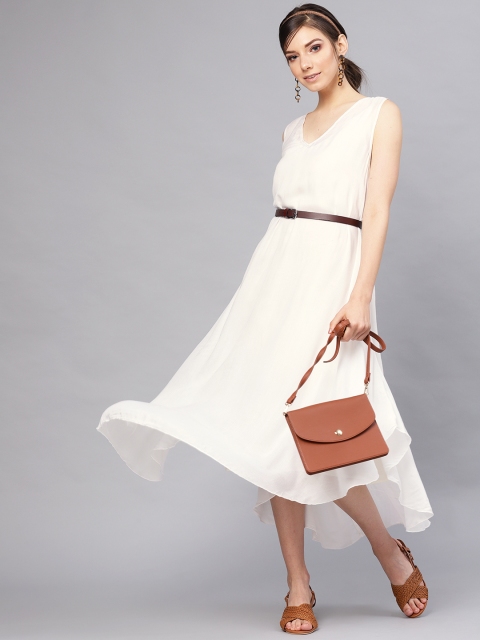 

I AM FOR YOU Women White Solid A-Line Dress