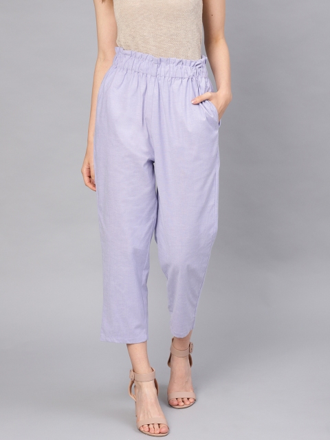 

I AM FOR YOU Women Blue Relaxed Straight Leg Solid Cropped Trousers