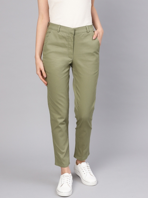 

I AM FOR YOU Women Green Tailored Regular Fit Solid Regular Trousers