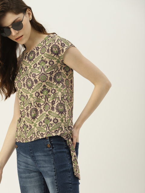 

NUSH Women Beige & Green Printed Top