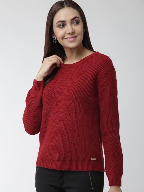 

Madame Women Maroon Ribbed Sweater