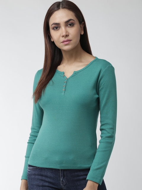 

Madame Women Green Solid Round Neck T-shirt
