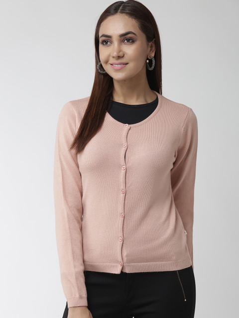 

Madame Women Peach-Coloured Solid Cardigan