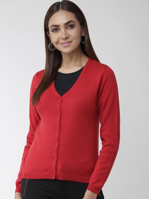 

Madame Women Red Solid Cardigan