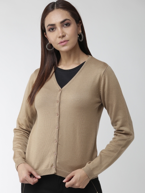 

Madame Women Beige Solid Cardigan
