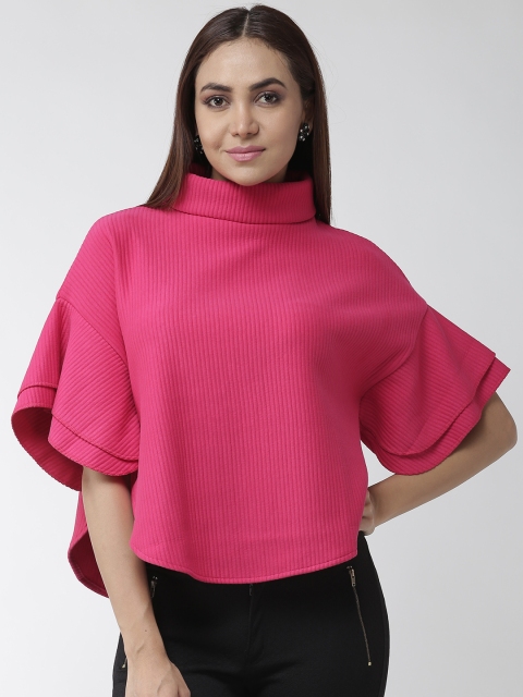 

Madame Women Pink Self-Striped Cape Top