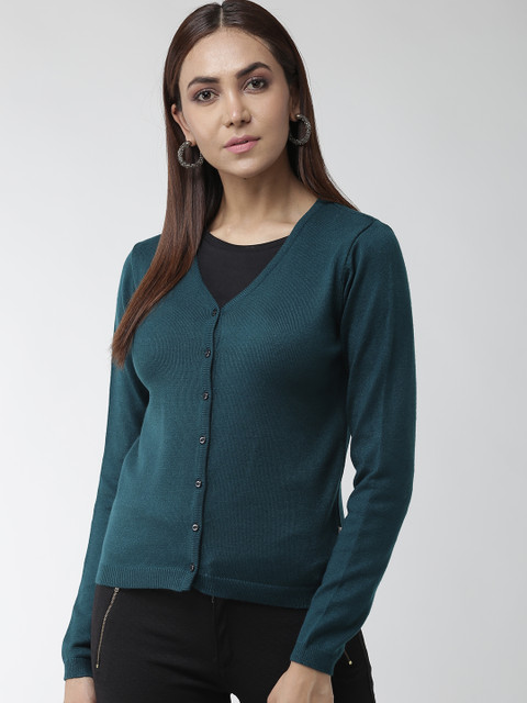 

Madame Women Teal Green Solid Cardigan