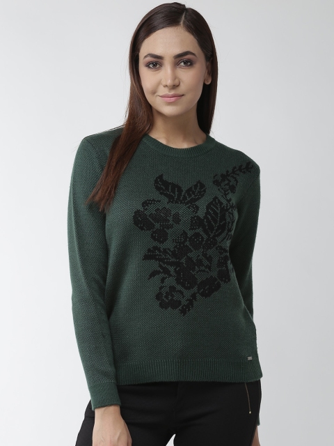 

Madame Women Dark Green & Black Self Design Pullover