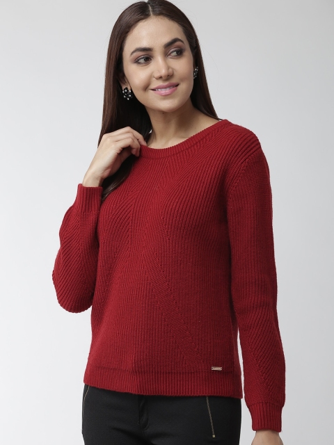 

Madame Women Maroon Ribbed Pullover