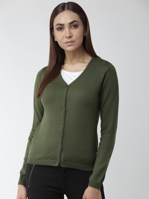 

Madame Women Olive Green Solid Cardigan