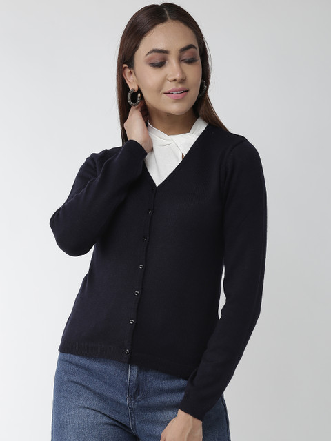 

Madame Women Navy Blue Solid Cardigan