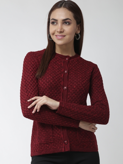 

Madame Women Maroon Self Design Cardigan
