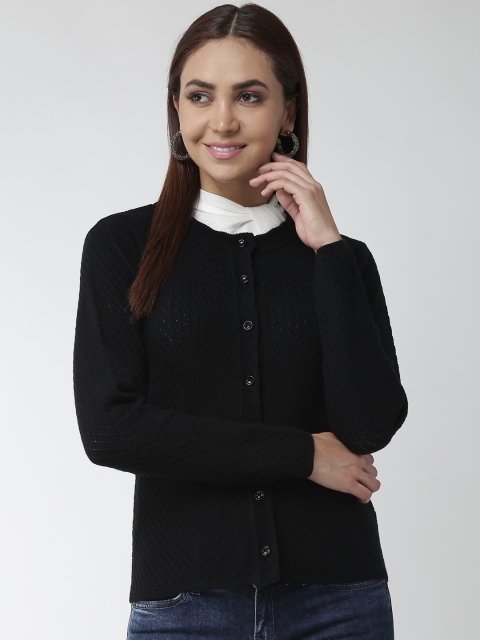 

Madame Women Black Self Design Cardigan