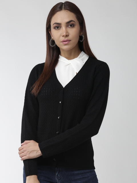 

Madame Women Black Self Design Cardigan