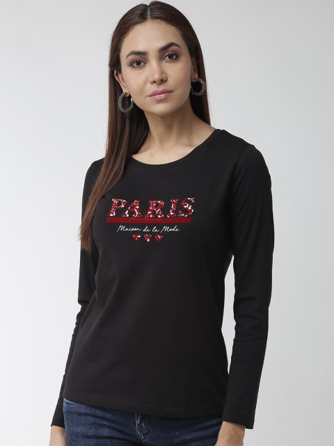 

Madame Women Black Applique Detail Round Neck T-shirt