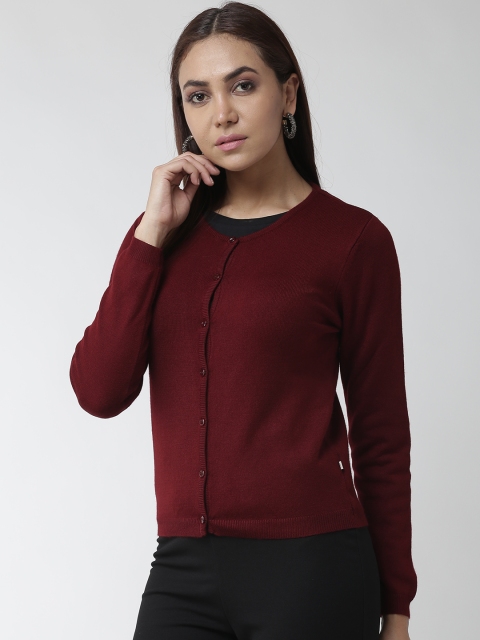 

Madame Women Maroon Solid Cardigan