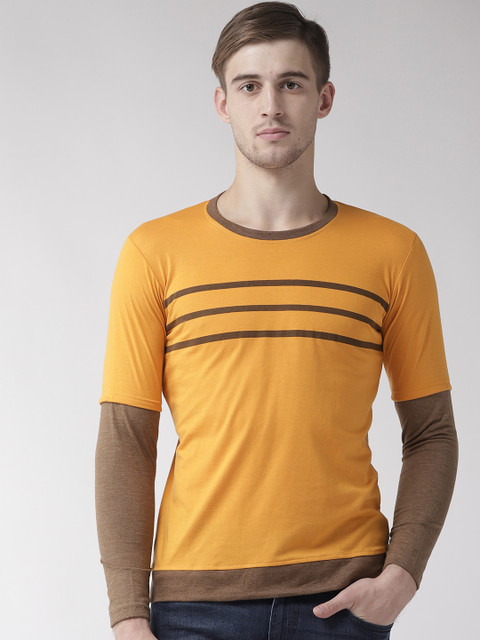

GHPC Men Mustard Yellow Solid Round Neck T-shirt