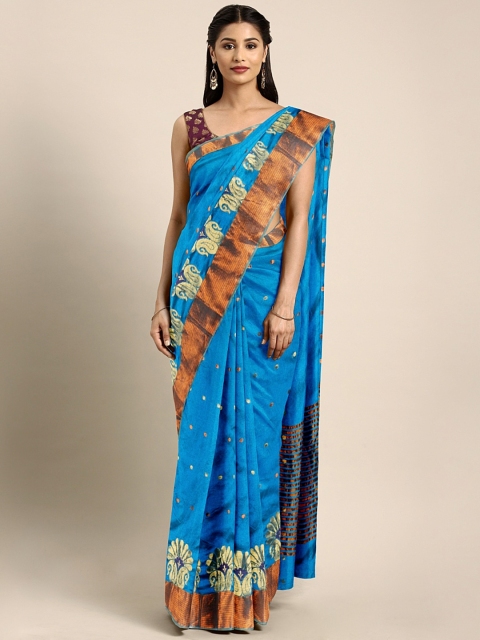 

Pavechas Blue Poly Silk Printed Banarasi Saree