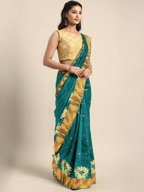 

Pavechas Green Poly Silk Solid Banarasi Saree