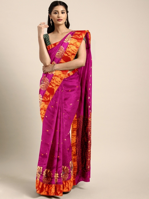 

Pavechas Pink Poly Silk Printed Banarasi Saree