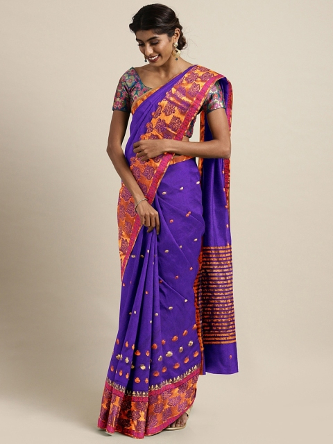 

Pavechas Purple & Gold-Toned Poly Silk Woven Design Banarasi Saree