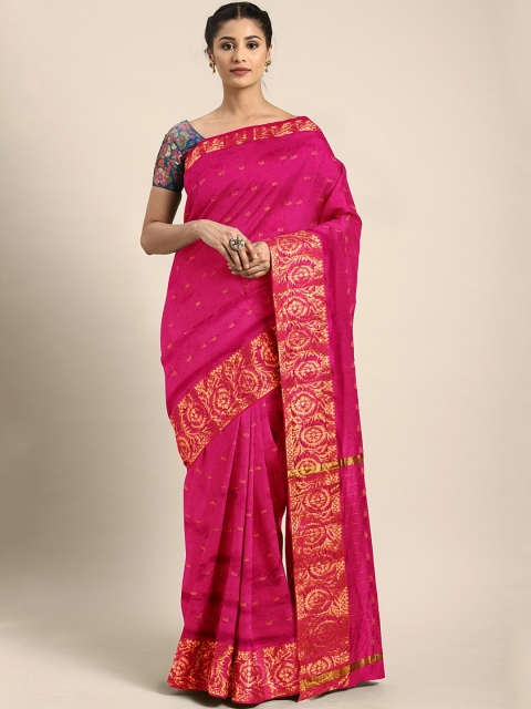 

Pavechas Pink Poly Silk Solid Banarasi Saree